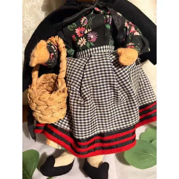 Vintage Handmade Folk Art Doll with Woven Basket - Picture 5 of 8